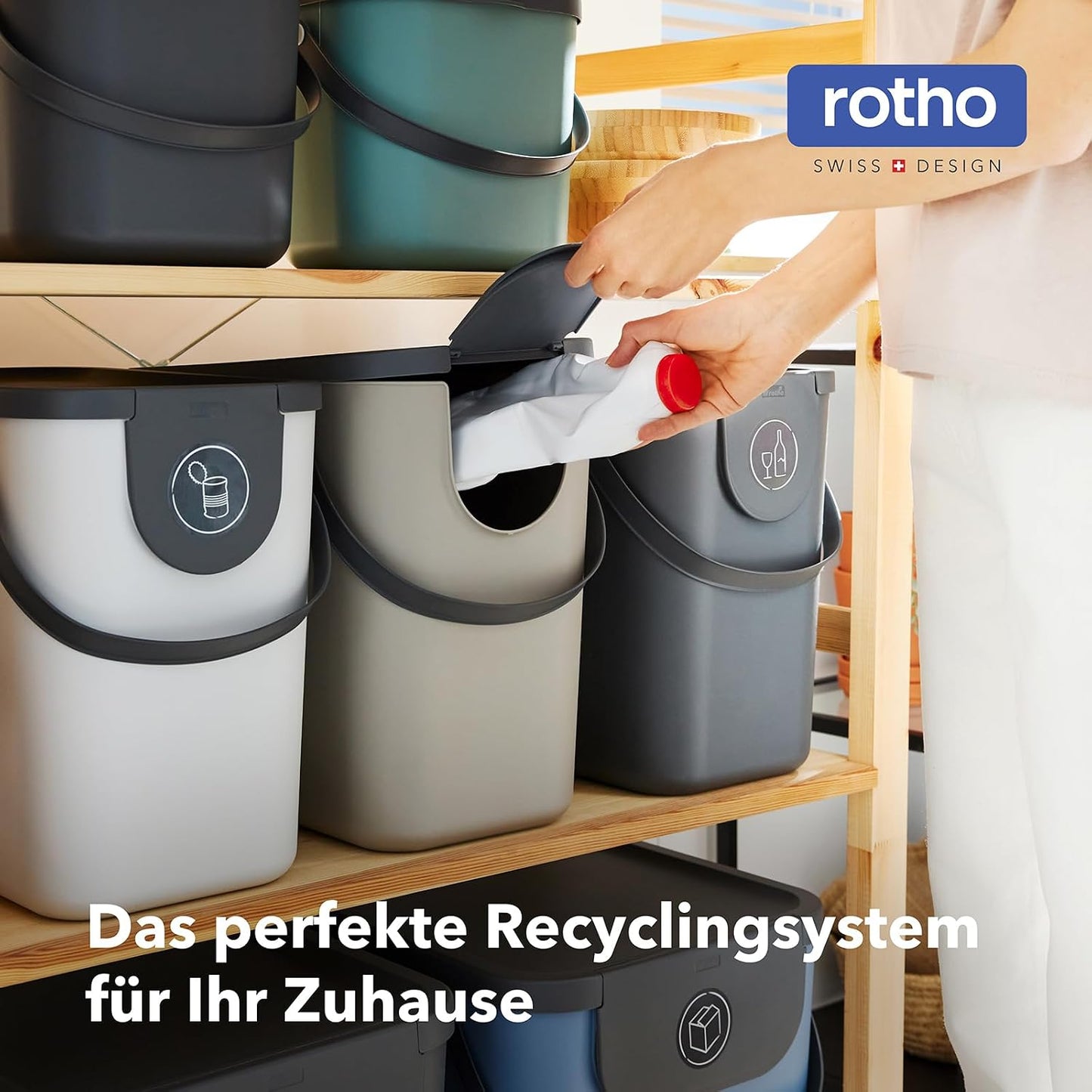 Rotho Indoor Recycling bin from Albula - 1024901023, White, 25 l (40.0 x 23.5 x 34.0 cm)