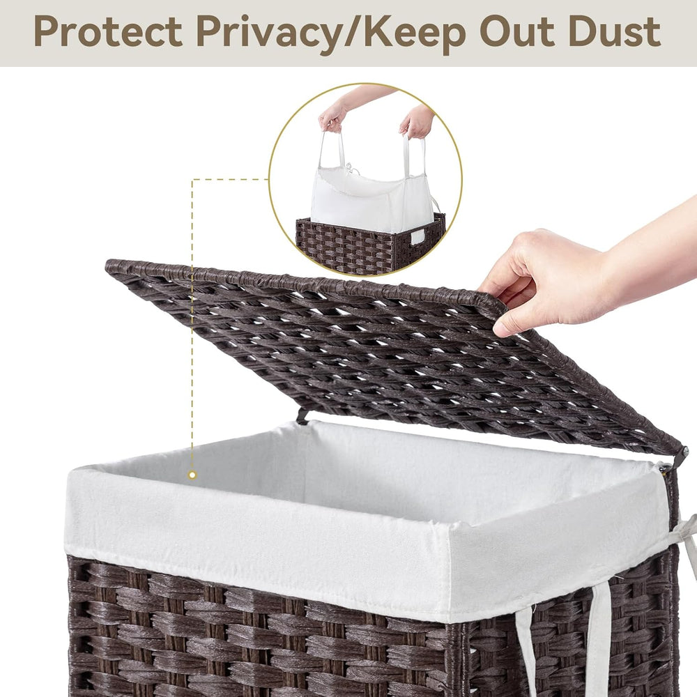 Chrislley Wicker Laundry Basket with Wheels,Rolling Laundry Hamper with Lid