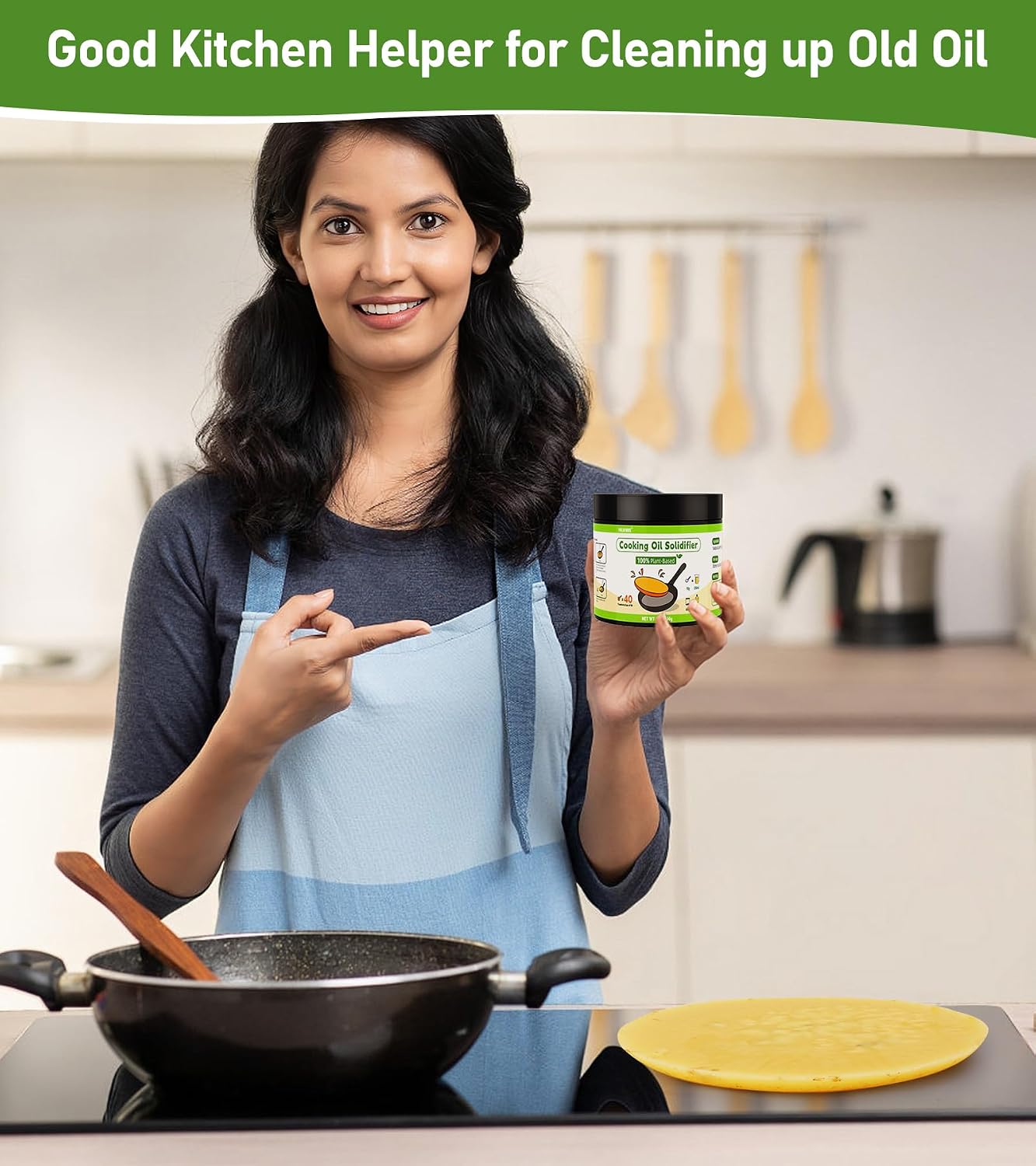 Cooking Oil Solidifier Powder, 14 oz Solidifies Up to 40 Cups from Mess, 100% Plant-Based Grease Hardener for Easy Disposal, No Clogged Drains, for Frying Oil and Bacon Grease