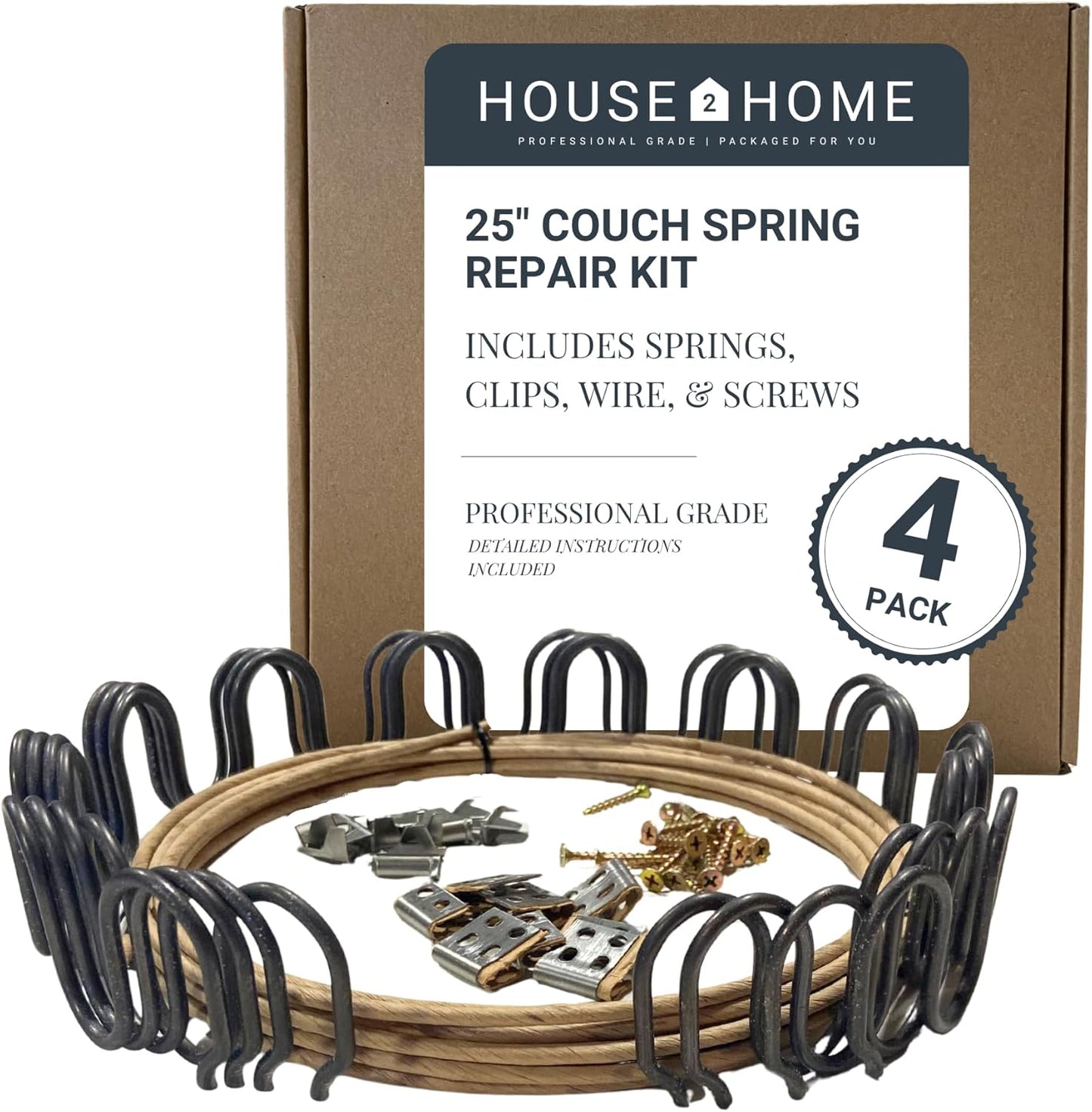 House2Home 25" 4 Pack Couch Spring Repair Kit – Recliner Chair & Couch Cushion Support – Sofa Support for Sagging Cushions, Sagging Couch Support – Recliner Springs Replacement