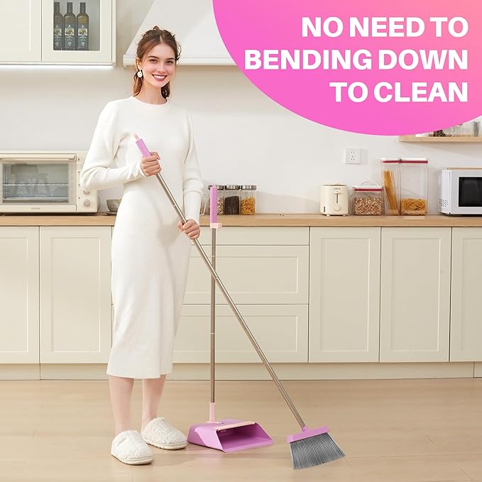 JOYMOOP Pink Broom and Dustpan Set, Upright Angle - Image 2