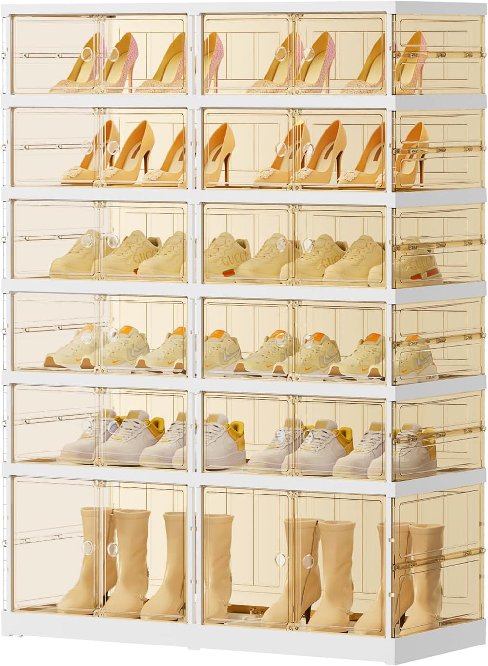 EHAMILY 6-Tier Foldable Shoe Rack Organizer with Doors, 24 Pairs, White