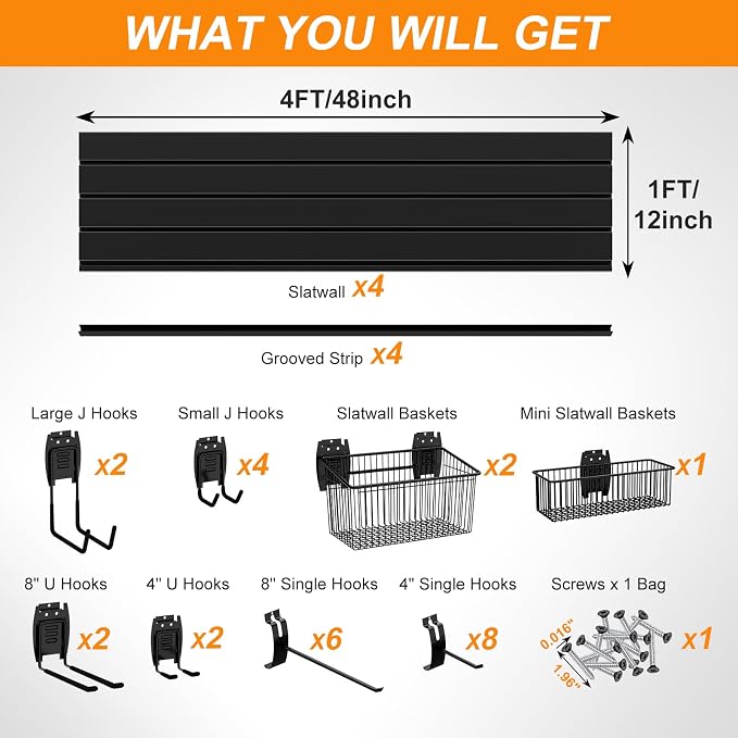 DoCred Slatwall Paneling Organizer, 4x4 FT PVC Garage Slat Wall Storage Systems - Image 4