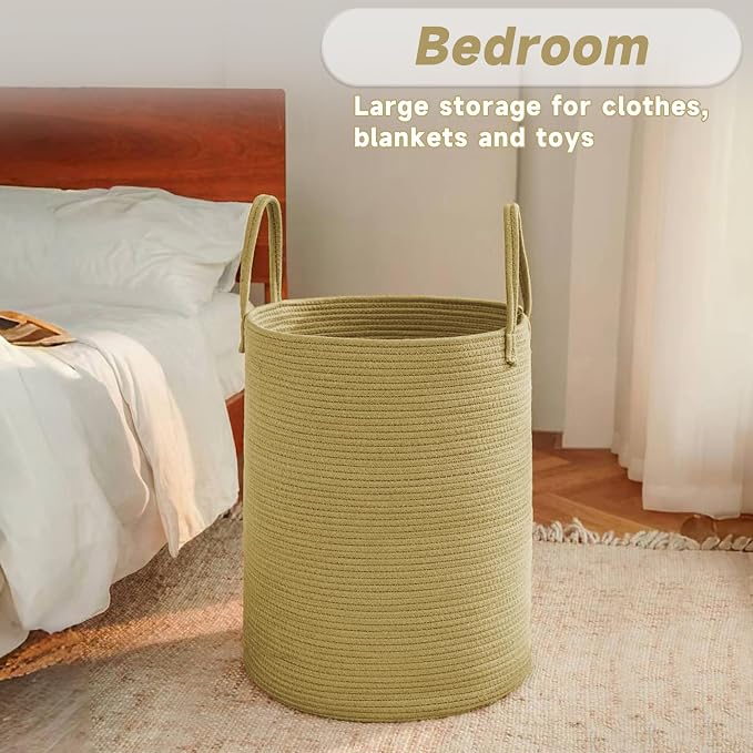 Large Woven Laundry Basket Hamper, 80L Cotton Rope Storage Bin - Image 4