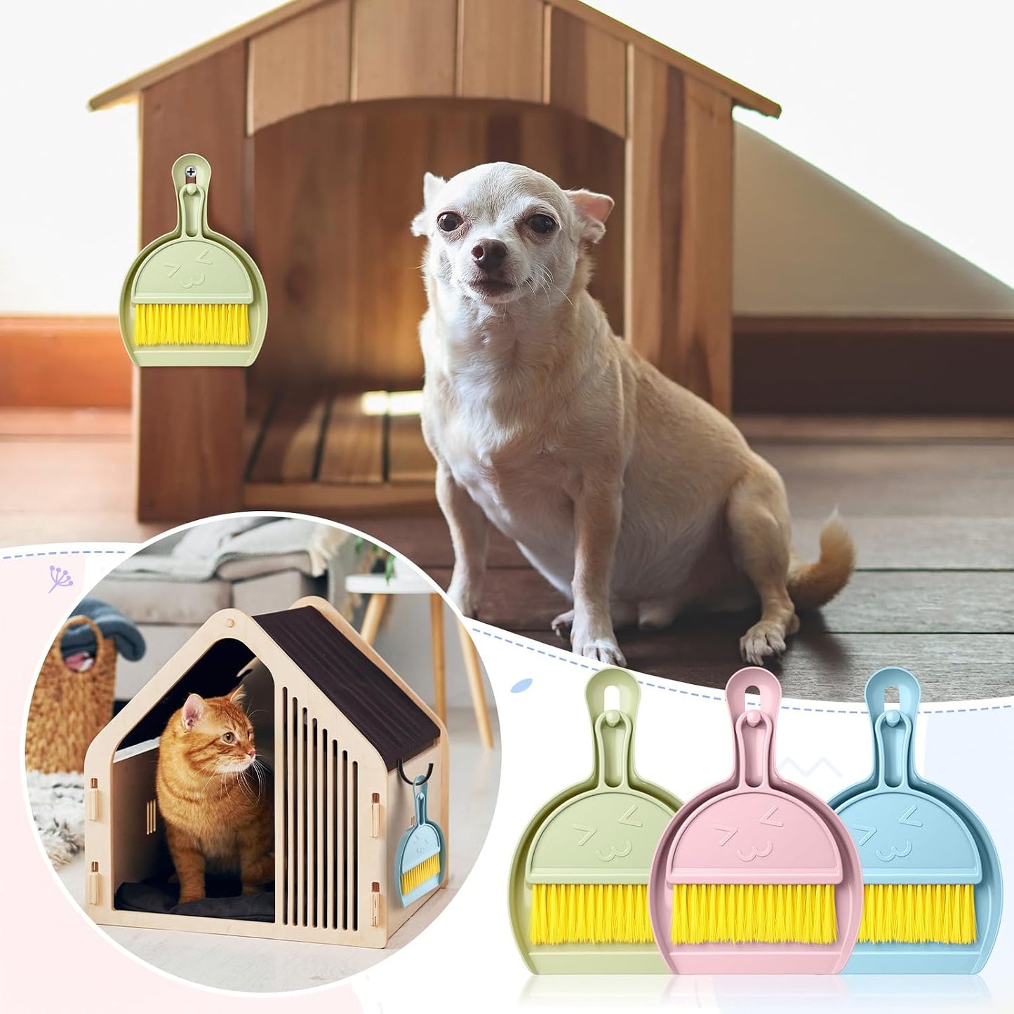 LemonRoad 30 Pcs Mini Broom and Dustpan Set with Handle Nesting Tiny Cleaning Broom Hangable Back to School Supplies for Classroom Office Desk Car Kitchen Camping Pet Area Pastel Colors