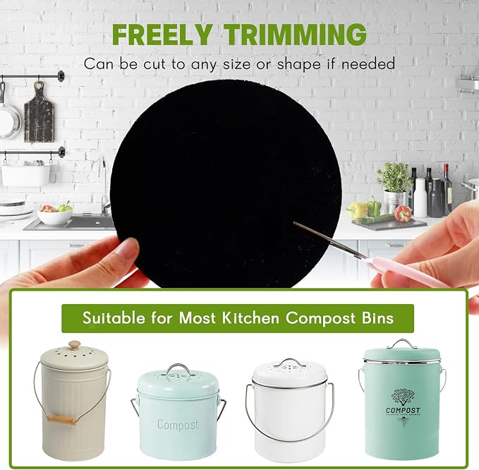 12 Pack - 6.7 Inch Round Compost Bin Charcoal Filters, Extra Thick Activated - Image 5
