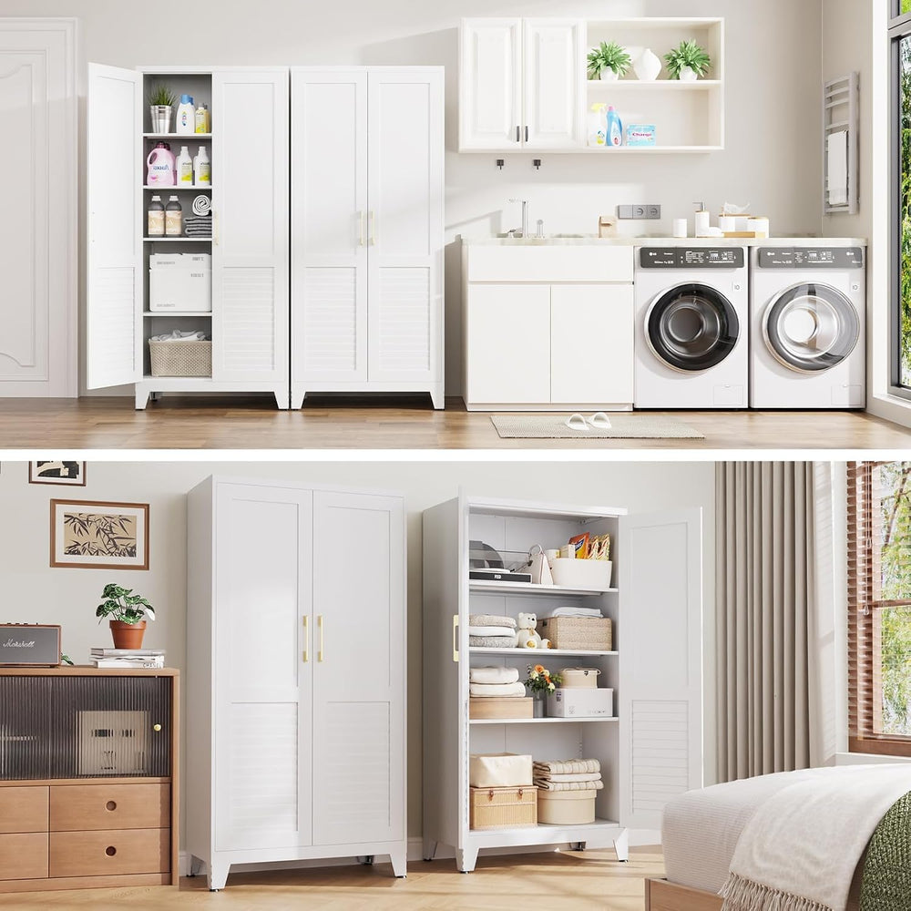 61" H Storage Cabinet, Freestanding Kitchen Pantry Cabinet with Louvered...