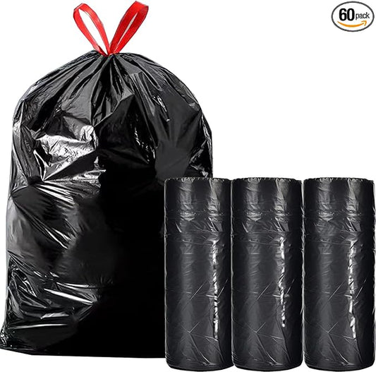 Large Black Trash Bags 20-21 Gallon Drawstring Garbage Bags, Measuring 28x 33.8 by goodfinely