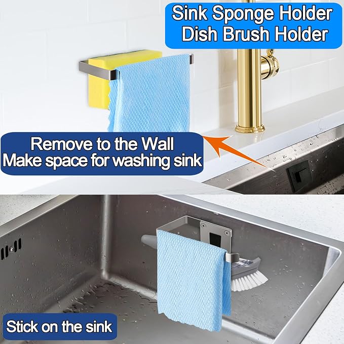 Sponge Holder for Kitchen Sink, Kitchen Sink Caddy, 2 in 1 Kitchen Sink - Image 3