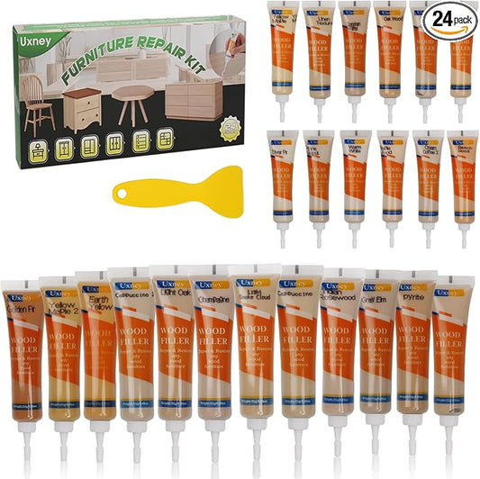 Wood Furniture Repair Kit, 24 Colors Wood Fillers, Scratch Repair Covers & by Uxney