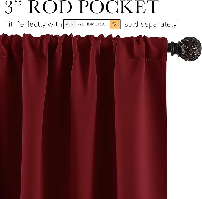 RYB HOME Kitchen Curtains 45 inch Length 2 Panels Set, Privacy Assured Drapes - Image 2