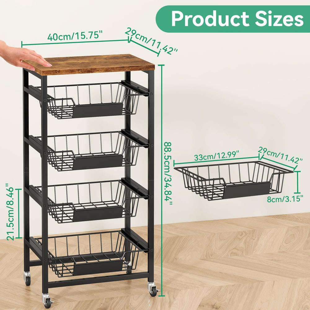 IBUYKE Metal Kitchen Storage Cart,Utility Cart with Drawers,Brown TLJ026H