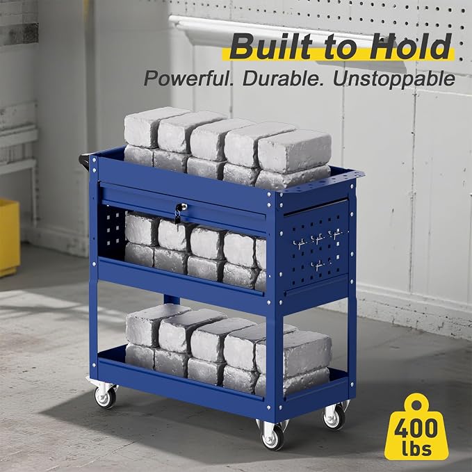 3-Tier Rolling Tool Cart with Drawers, Heavy Duty Utility Storage Cart with - Image 3
