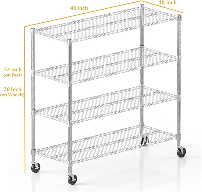 Himimi 72" H Storage Shelves 4 Tier Metal Shelving Adjustable Wire Shelf