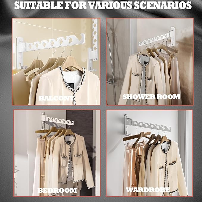 Dr.DJ Wall Mount Coat Hanger Holder White Clothes Drying Organizer Rack Garment - Image 4