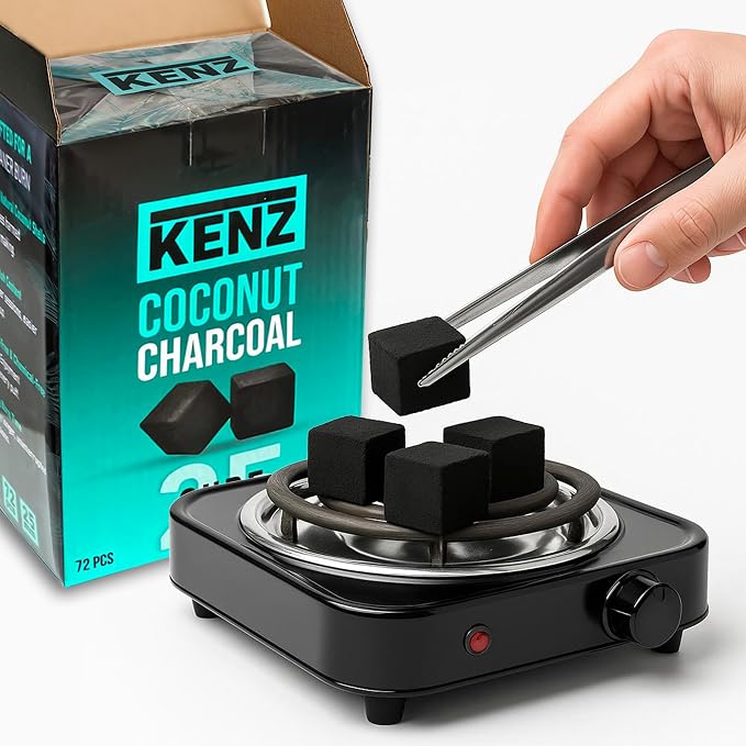 KENZ Charcoal Cubes, 25mm Low Ash Coconut Charcoal Briquettes, 100% Natural - Image 3