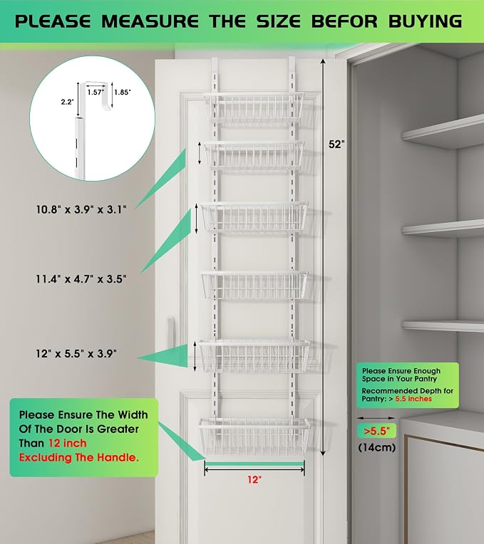 12 Inch Wide Narrow Over The Door Pantry Organizer, Pantry Organization and - Image 2