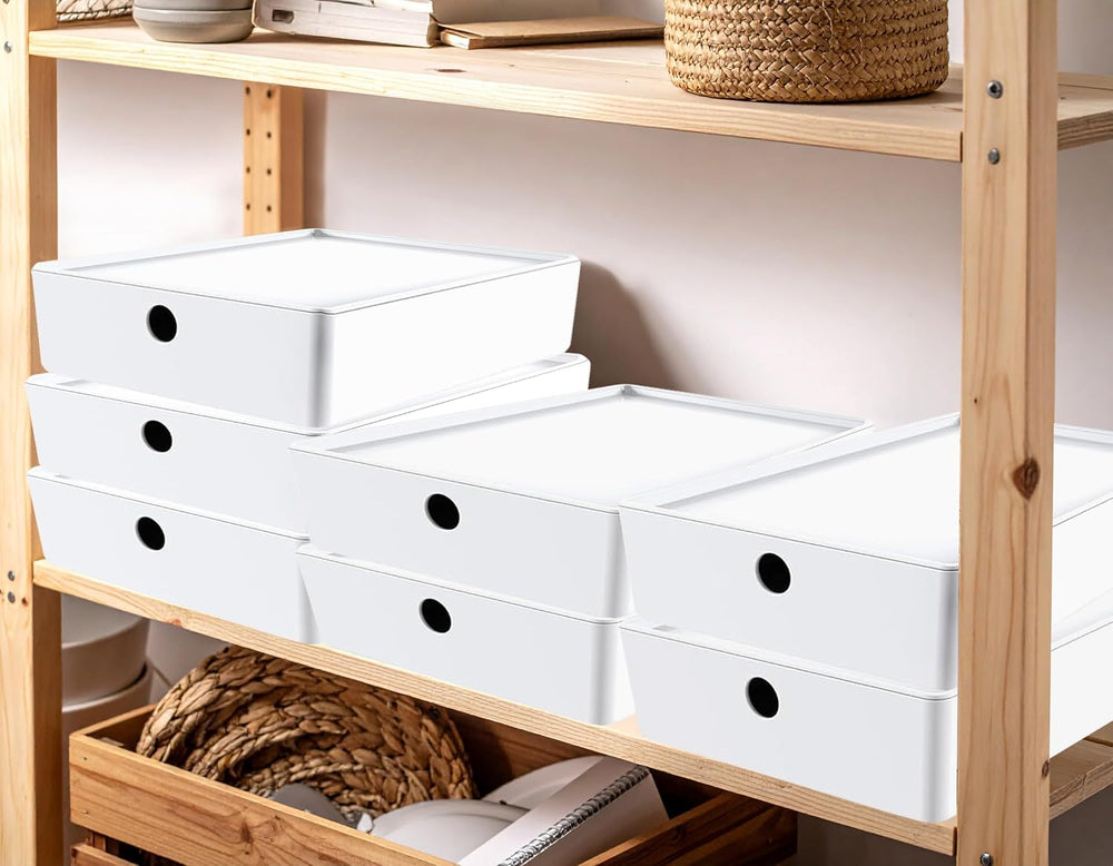 Bella White Modular Box Stackable Storage Bins with Lids Bathroom Organizer K...