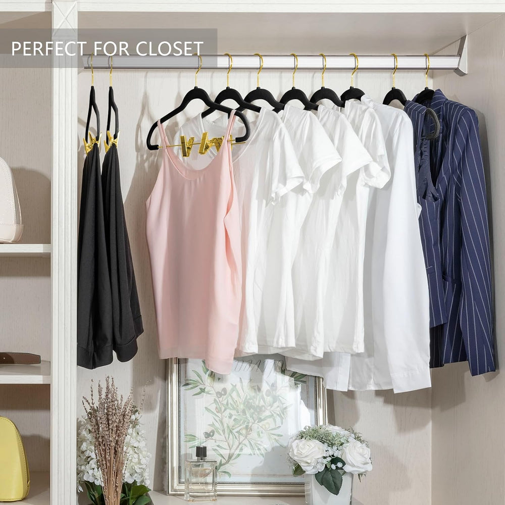 MIZGI Premium Velvet Pants Hangers with Adjustable Clips (Pack of 30) Slim Sk...