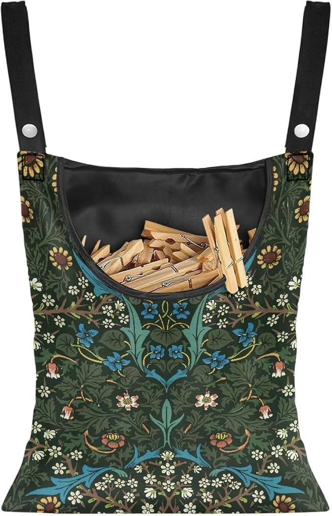 Vintage Scabious Leaf Print Reinforced Clothespin Holder Bag 14.5x12in by ZCFYGDX