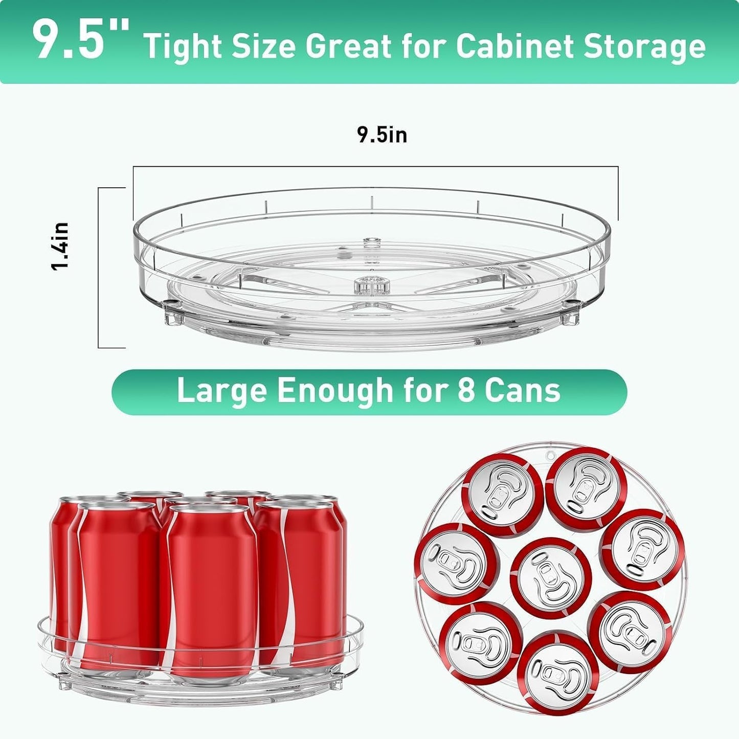 Optish 2 Pack 9.5" Lazy Susan Organizer for Cabinet, Non-Skid Turntable | Fridge Organizer and Storage, Rotating Spice Organizer, for Pantry, Kitchen, Table Top, Countertop, Easy Access, Load 15 lbs
