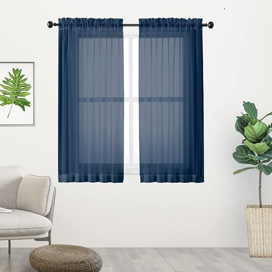 Chyhomenyc Voile Sheer Curtain Panels 45in Long 2 Pack, Short Bathroom Window by Chyhomenyc