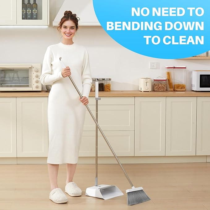 JOYMOOP 2 Pack Broom and Dustpan Set, Upright Angle - Image 2