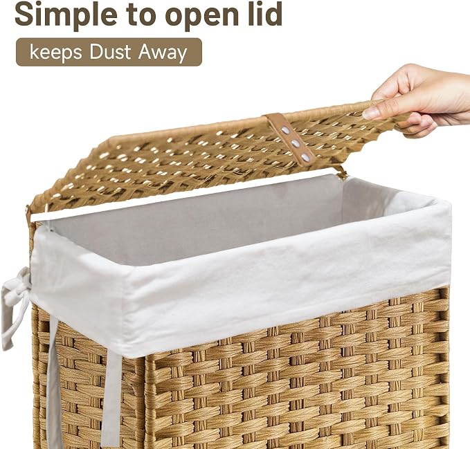 70L Slim Laundry Hamper with Lid & Wheels, 2-Park Rolling Laundry Basket with 4 - Image 5