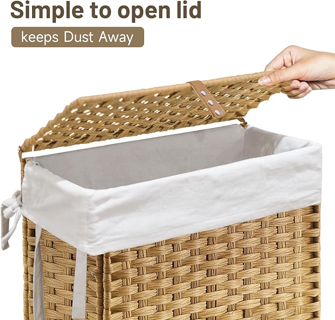 70L Slim Laundry Hamper with Lid & Wheels, Rolling Laundry Basket with 2 - Image 5
