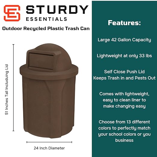 42 Gallon Circle 100% Recycled Plastic Heavy Duty Outdoor Commercial Trash Can - Image 2