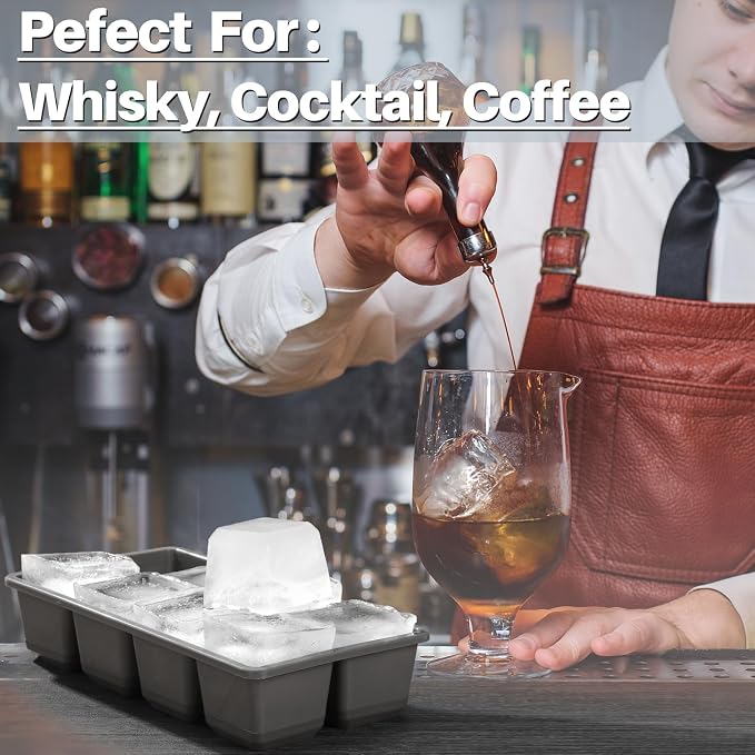 Large Ice Cube Trays, JRISBO 2 Pack Reusable Silicone Ice Cube Molds - Image 3