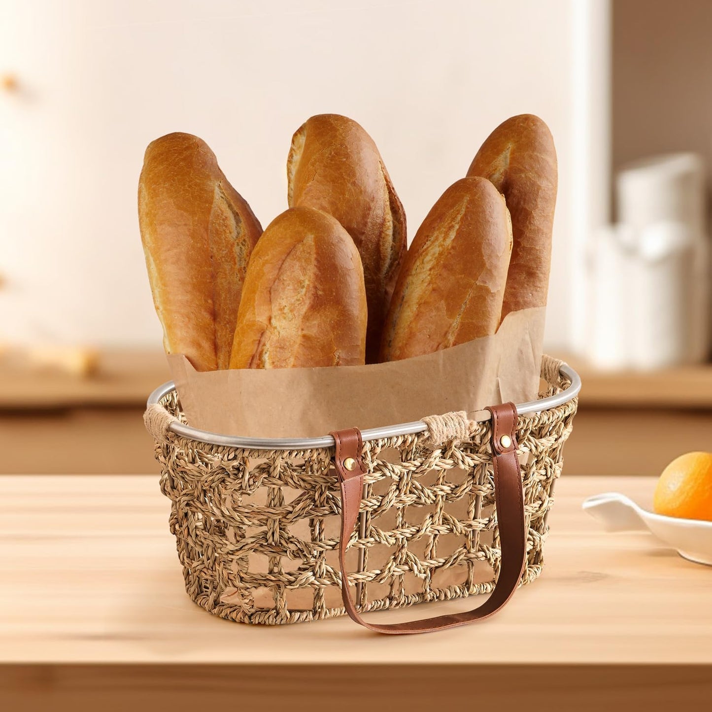 Farmhouse Seagrass Egg Baskets for Collecting Fresh Eggs Handmade Egg Collecting Basket Wicker Oval Storage Basket for Picnic, Harvest, Vegetable