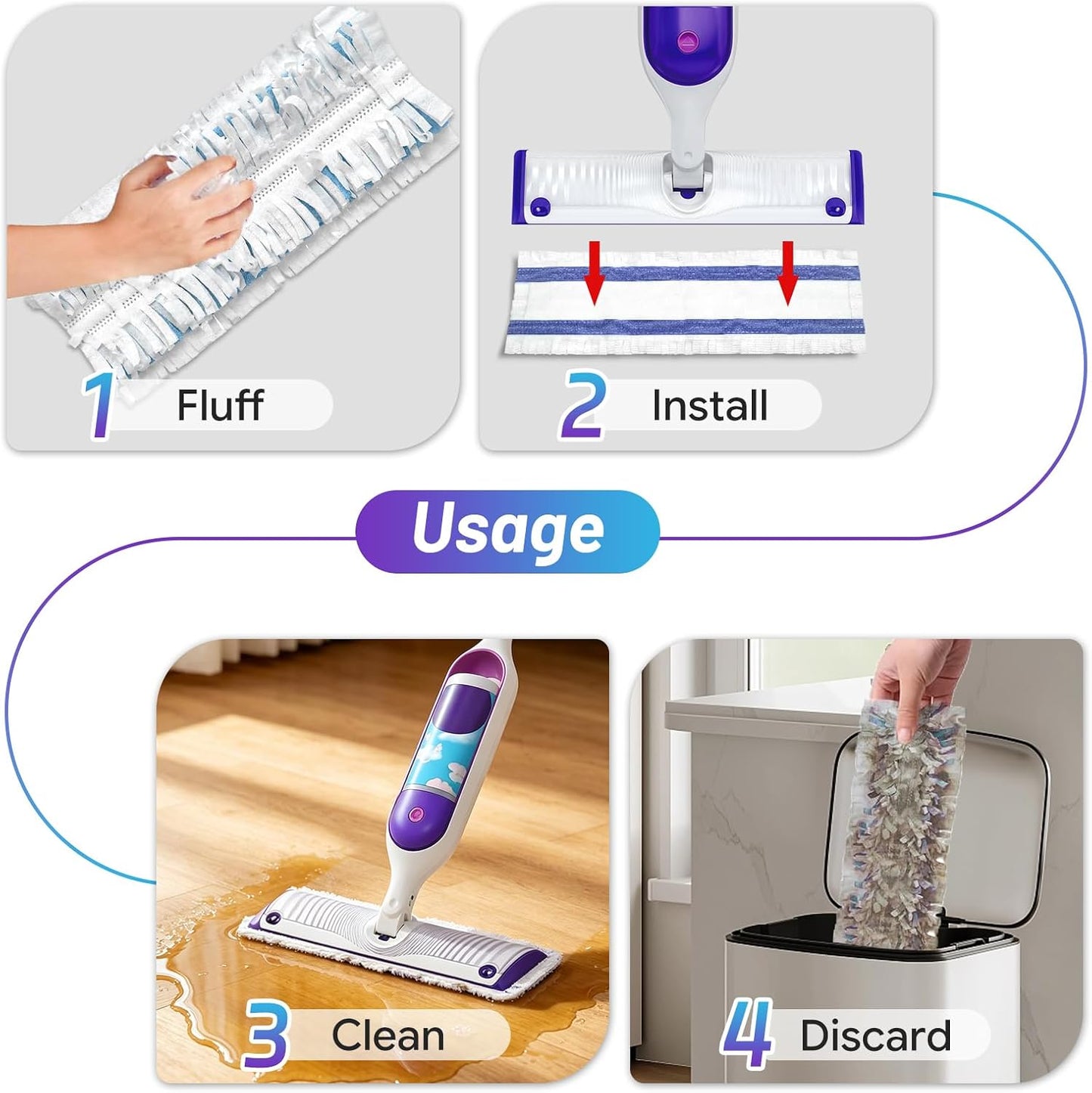 12 Pack Disposable Power Mop Pads Refills Compatible with Swiffer Power Mop, Super Absorbent 12-Layer Thickened Multi-Surface Replacement Mopping Refills Pads for Floor Surface Cleaning (blue, 12 pcs)