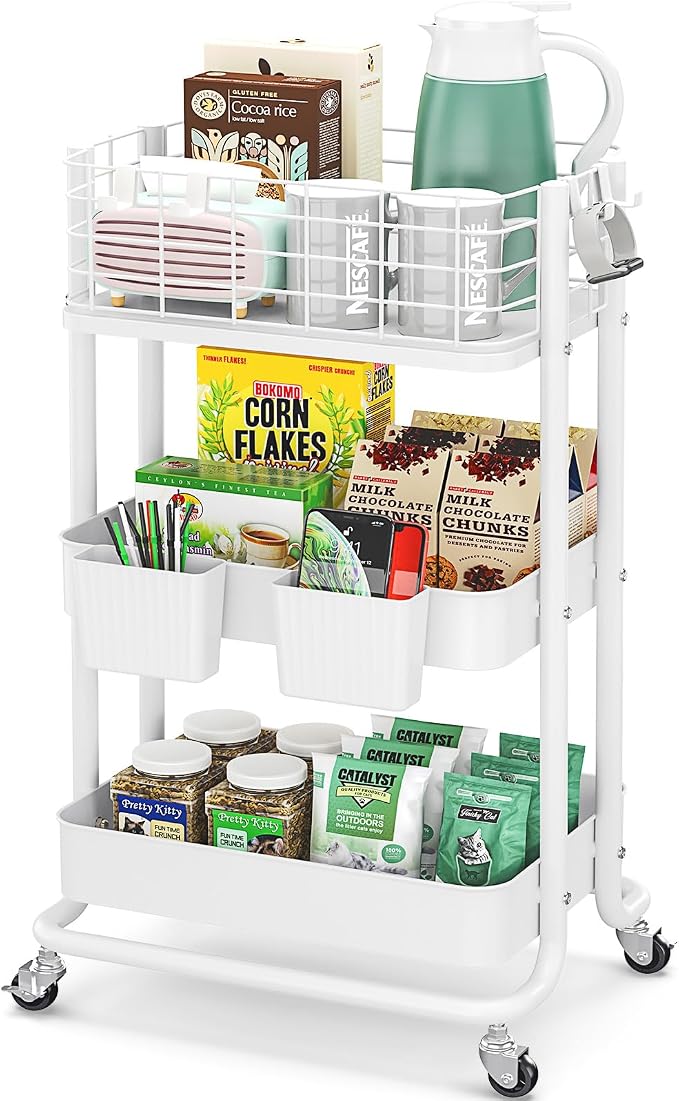 KINGRACK 3 Tier Rolling Cart, Metal Mobile Storage Shelf by KINGRACK