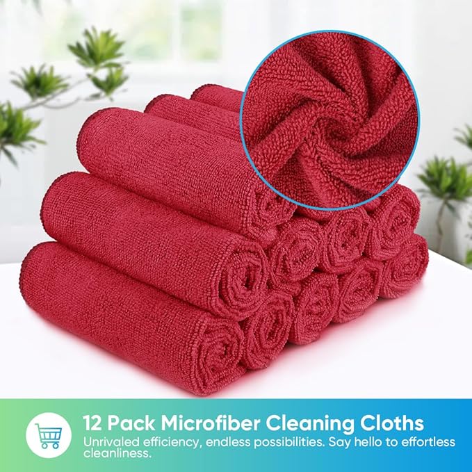 HOMEXCEL Red Microfiber Cleaning Cloth, 12 Pack Premium Microfiber Towels - Image 6