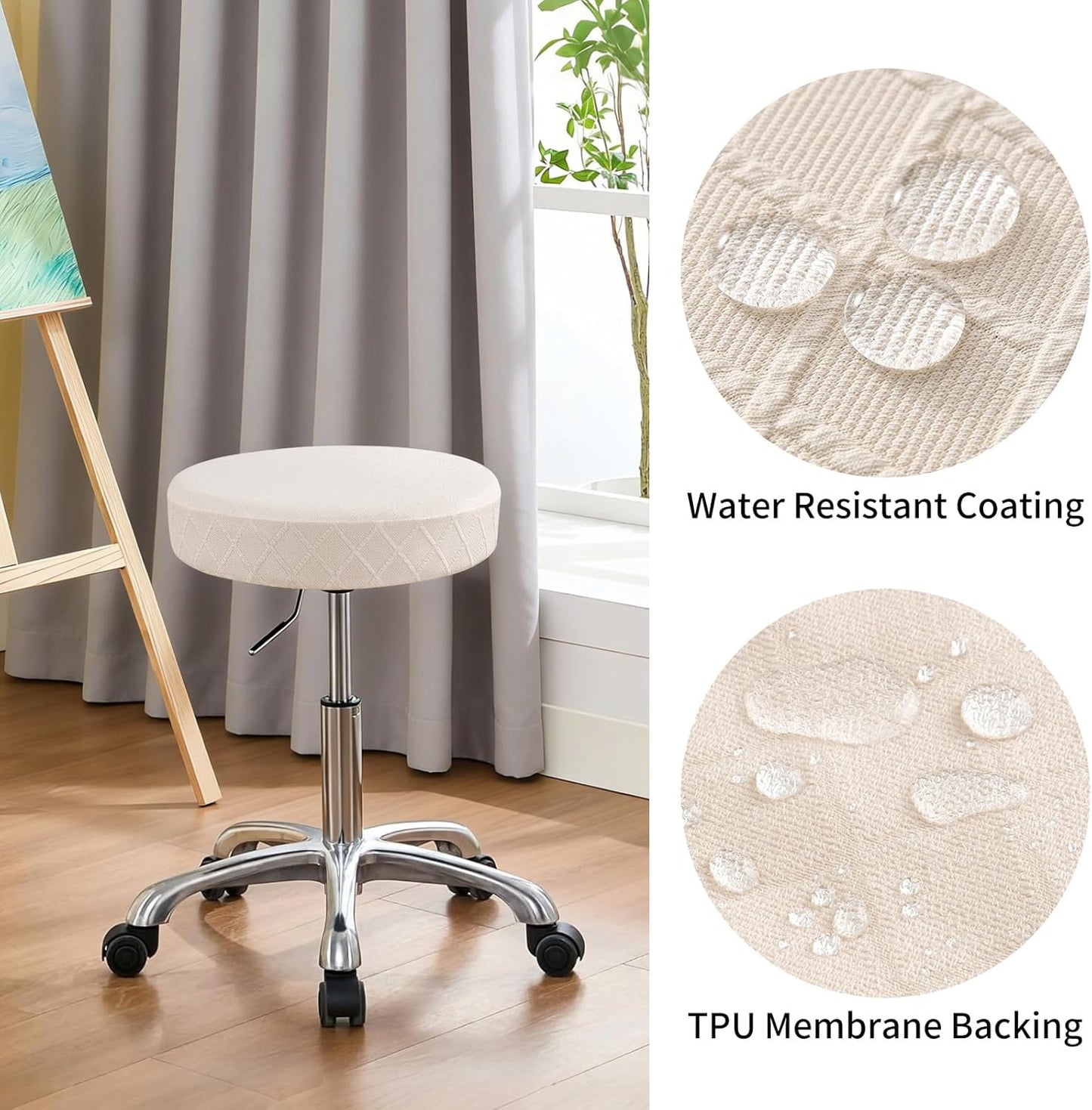 YISUN Stool Covers Round - 4 Pack Waterproof Stretch Seat Slipcover 16-18 Inch Counter Bar Stools, Washable Seat Cushion Slipcover Protector for Kitchen Island Home Bar - Beige