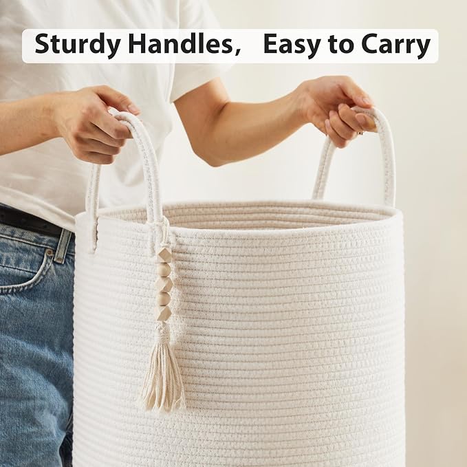 Fiona's magic Woven Rope Laundry Hamper, Tall Laundry Basket - Image 4