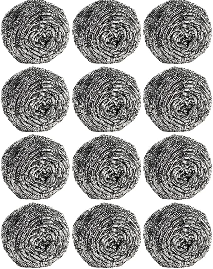 12Pcs Steel Wool Scrubber Pads for Cleaning Dishes, Sinks by Carrie+Joe