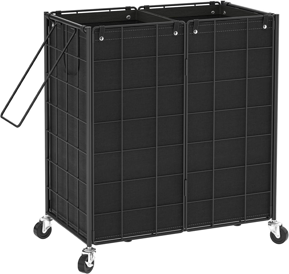 WOWLIVE Double Laundry Hamper with Wheels, Metal Rolling Laundry Basket