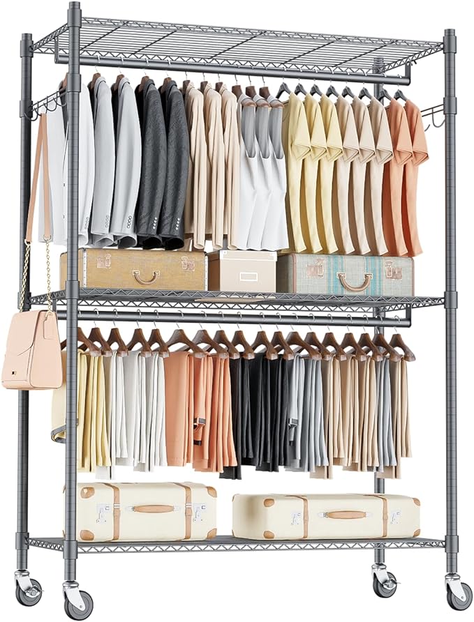 Homdox Heavy Duty Rolling Clothing Rack, Adjustable Garment Rack by HOMDOX