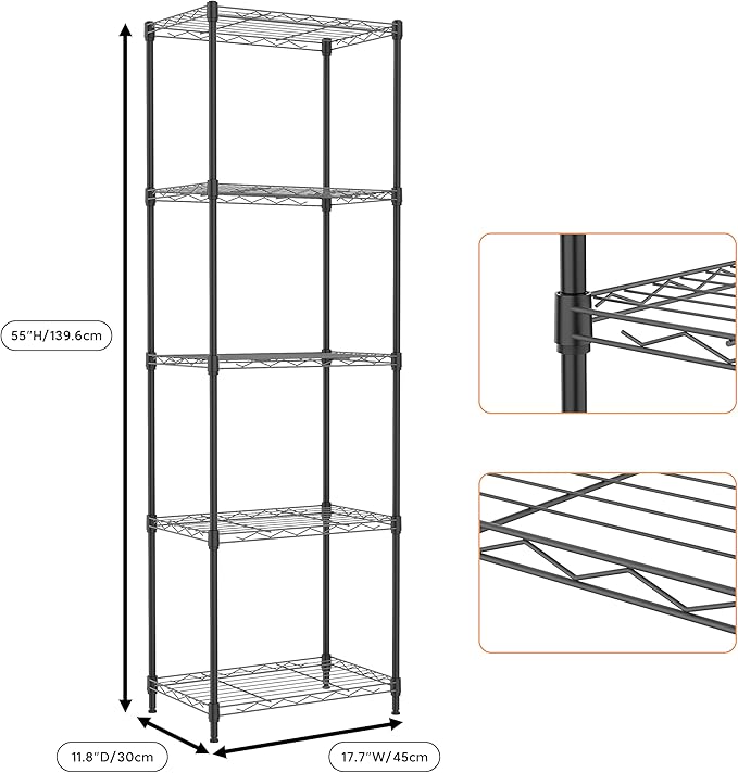 5 Tiers Shelf Metal Storage Shelves Wire Rack Closet Organizers - Image 3
