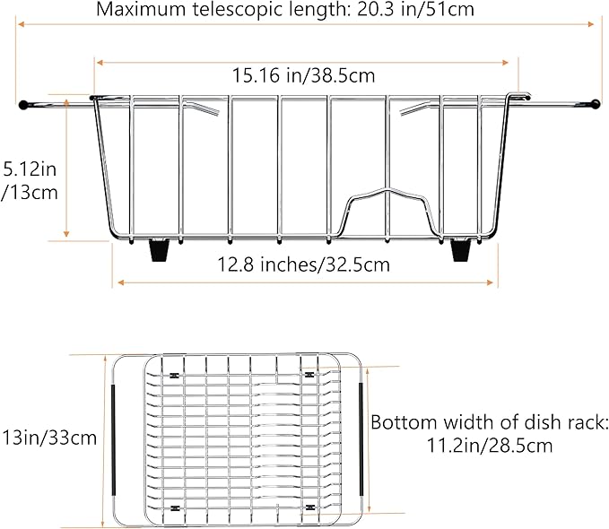 Stainless Steel Dish Drying Rack, Expandable Fruit & Vegetable Drain Rack over - Image 2
