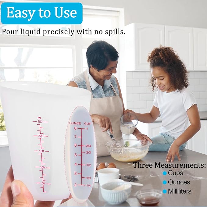 Silicone Measuring Cups, 500ml & 250ml Large Flexible Mixing Cups, 2 Cups Pour - Image 6