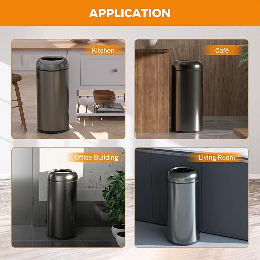 BEAMNOVA 16.5 Gallon Trash Can Black Open Top Outdoor Indoor Commercial - Image 7
