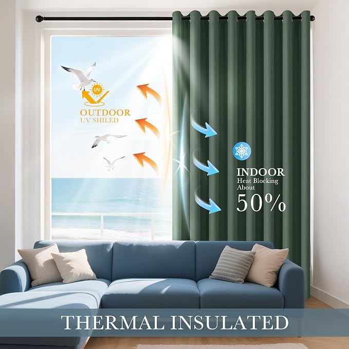PONY DANCE Dark Green Blackout Curtains 80 inch Long 2 Panels Set, Thermal - Image 3