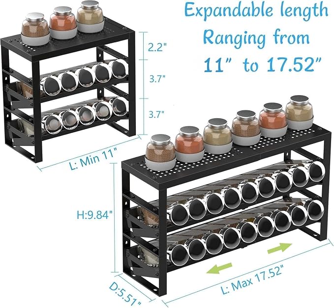 Expandable, Adjustable Spice Rack kitchen Organizer, Metal Pantry Storage - Image 5