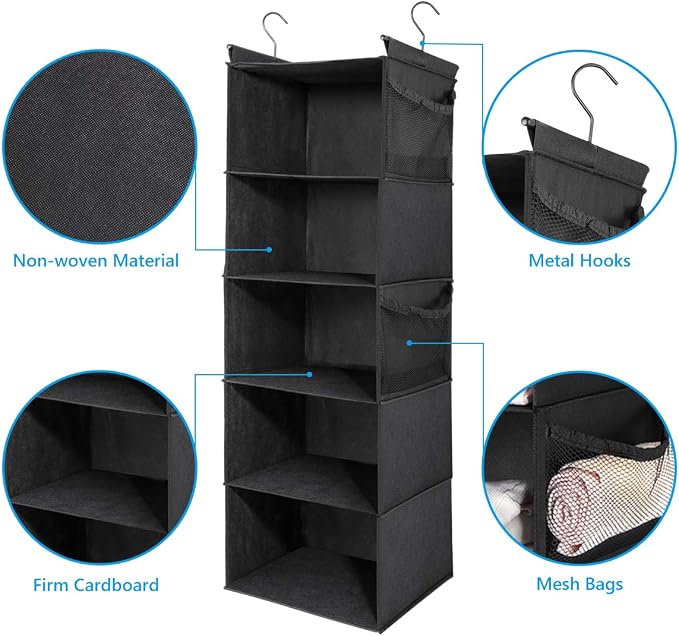 MAX Houser 5-Shelf Hanging Closet Organizer, Space Saver, Cloth Hanging Shelves - Image 5