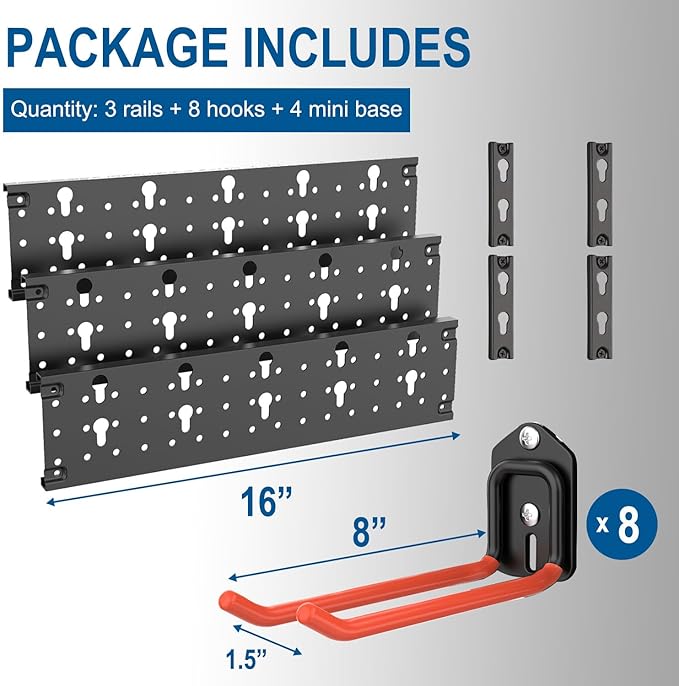 Wallmaster Wall Mount Garage Organizer Tool Storage Rack, Heavy Duty Folding