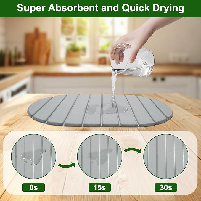 Stone Drying Mat for Kitchen Counter: 24"×16" Collapsible Stone Dish Drying Mat - Image 2