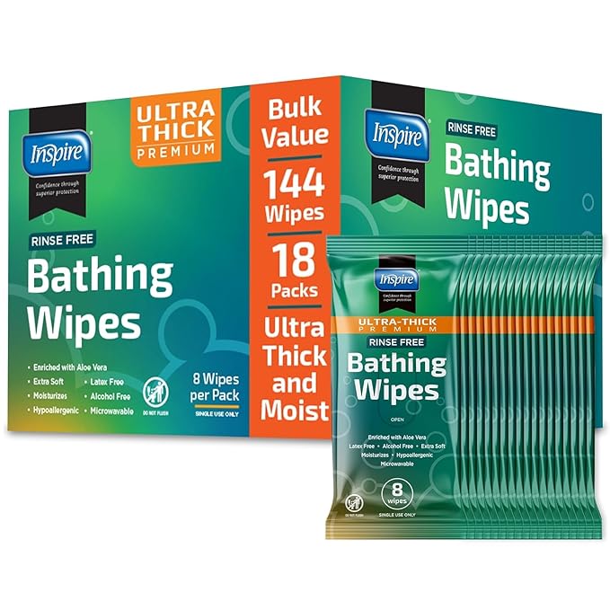 Inspire Ultra Thick Rinse Free Body Wipes, Bathing Wipes, Rinse Free Wet Wipes by Inspire